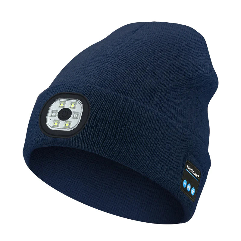 Knit Beanie with LED Head Lamp