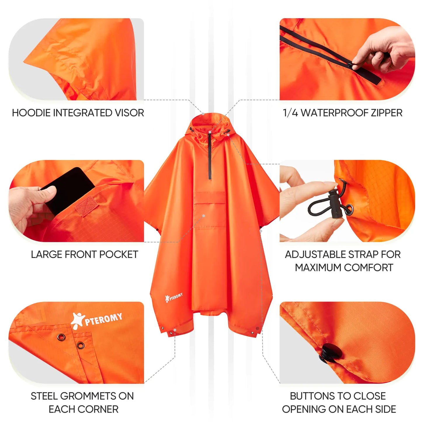 PTEROMY Hooded Rain Poncho