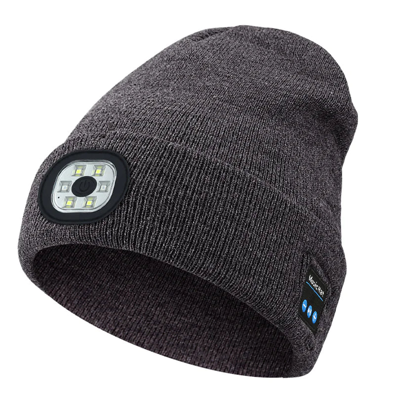 Knit Beanie with LED Head Lamp