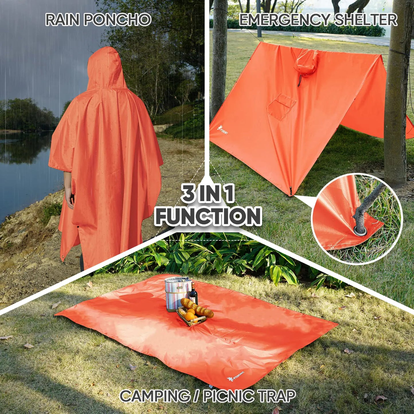 PTEROMY Hooded Rain Poncho