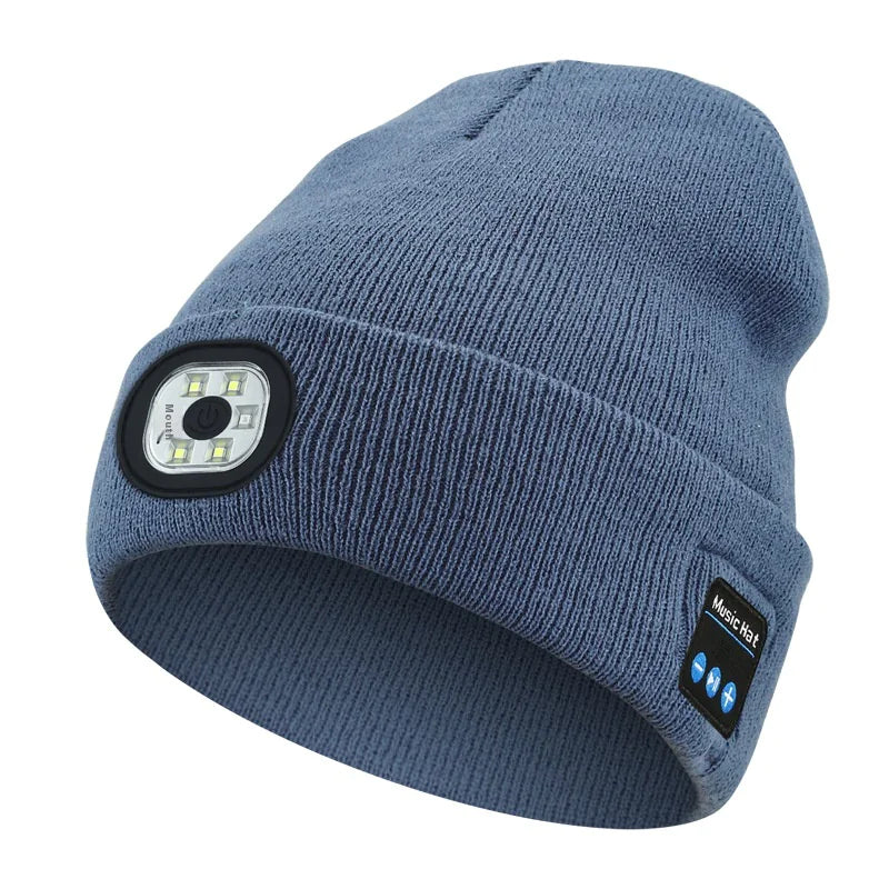 Knit Beanie with LED Head Lamp