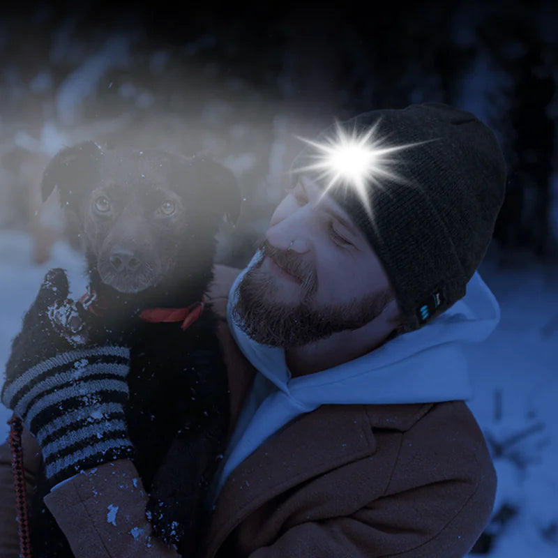 Knit Beanie with LED Head Lamp