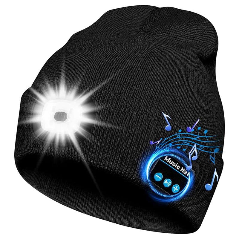 Knit Beanie with LED Head Lamp